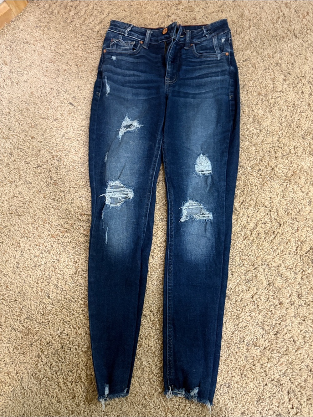 High-Rise Dark Blue Distressed Skinny Jeans